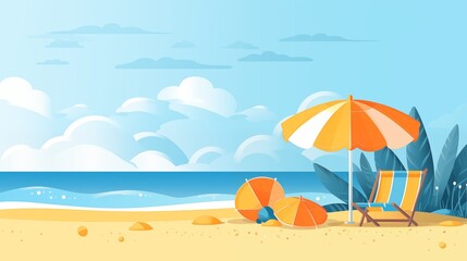Background beach umbrella sand sea. Generated by AI