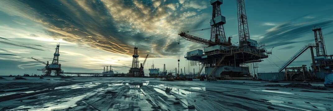 Oil mining rig on the ocean drilling for oil