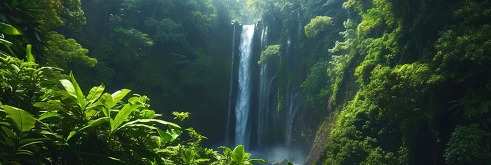 Selbstklebende Fototapete Waldfluss Exotic tropical waterfall landscape with flowing water