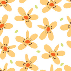seamless pattern cartoon flower and leaves. cute plant wallpaper and background for gift wrap paper