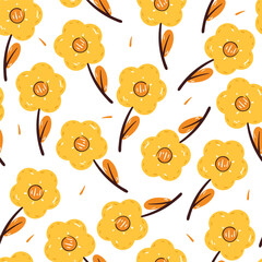 seamless pattern cartoon flower and leaves. cute plant wallpaper and background for gift wrap paper