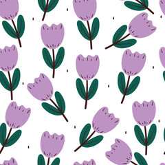 seamless pattern cartoon flower and leaves. cute plant wallpaper and background for gift wrap paper
