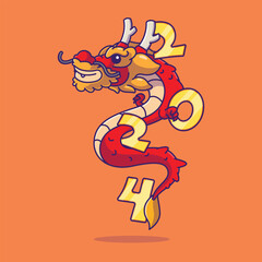 Cute chinese year of dragon cartoon vector illustration chinese lunar new year concept icon isolated