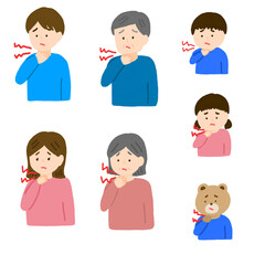 喉が痛くて手で押さえている人