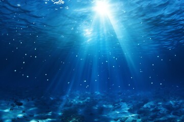 Underwater scene with sunrays and coral reef,  Underwater background - obrazy, fototapety, plakaty