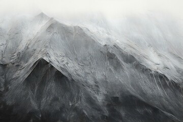 Close up of a snow covered mountain in the clouds, with copy space - obrazy, fototapety, plakaty