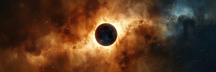 Solar eclipse panoramic view of the sky while the moon blocks the sun - obrazy, fototapety, plakaty