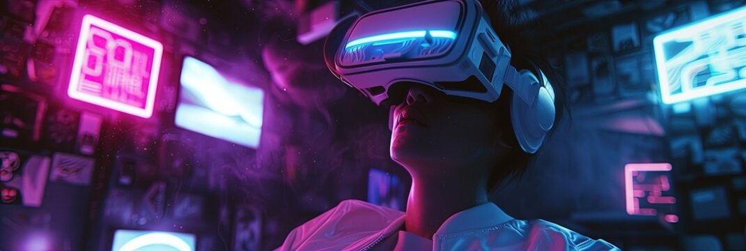 Man wearing virtual reality headset at tech conference
