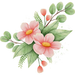 Watercolor flowers clipart, Flower bouquet isolated on transparent background
