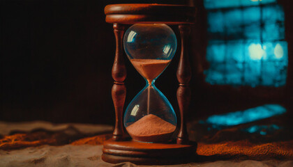 Hourglass, sand, room, table, wooden, close-up 02
