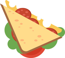 Sandwich with ham, cheese, tomatoes, lettuce, and toasted bread, flat vector illustration