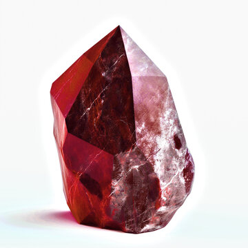 Faceted raw carbuncle isolated on white