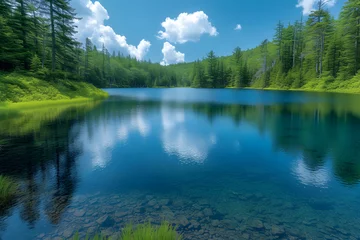 Wall murals Reflection serene lake reflected in the forest 7