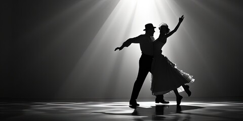 Ballroom dancers with smoke and light, dancing  on stage