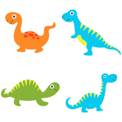 Adorable Dinosaurs Illustration Set. Flat Cartoon Style. Isolated On White Background