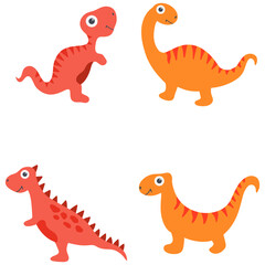 Adorable Dinosaurs Illustration Set. Flat Cartoon Style. Isolated On White Background