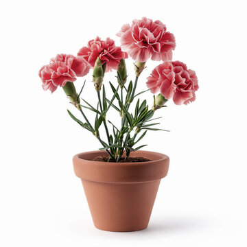 Carnation in a pot isolated on white