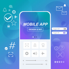 Useful mobile app design kit with simple line symbols
