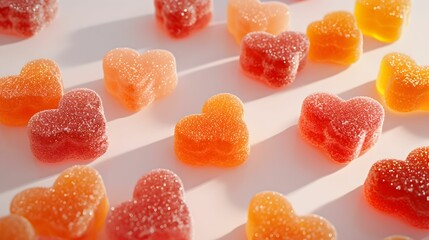 Sweet Delights - Gummy Jelly Hearts in Orange and Pink on a White Background