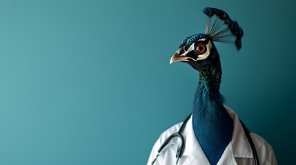 Doctor in Peacock-themed Stethoscope with copyspace for text - obrazy, fototapety, plakaty