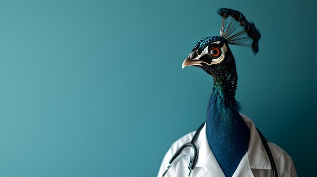 Doctor in Peacock-themed Stethoscope with copyspace for text