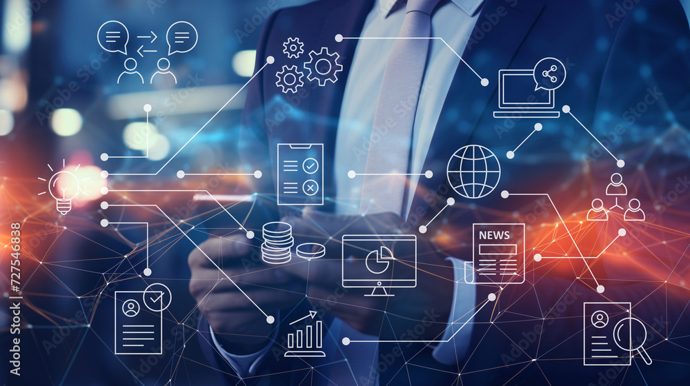 Poster business networking growth through technology integration, business data statics, business data mana