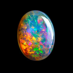 triplet opal cabochon isolated on black