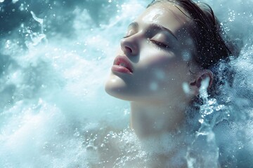 Beauty portrait of young woman in water,  Beauty, fashion