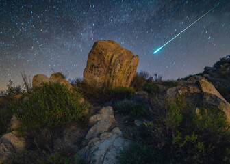 Bolide Meteorite, Intense Streak, Long Exposure, Meteor Tail, Multicolor, Astrophotography, Santa Barbara Mountains