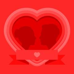 Valentine Red Heart Romantic Couple Silhouette