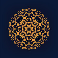 Luxury mandala background on gold colour and dark blue background