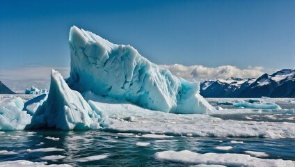 A glacier calving, with a massive ice block falling into the sea, creating a huge splash Generative AI