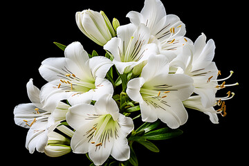 White Alstroemeria flower on black background, generative ai