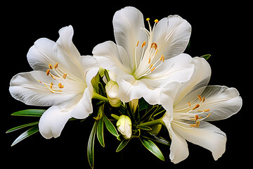 White lily flower on black background, generative AI