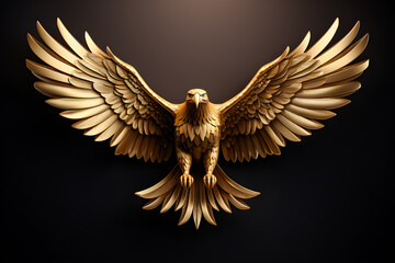 Eagle, gold emblem on black background, 3d illustration,  generated ai
