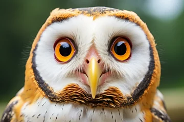 Rolgordijnen Portrait of a beautiful owl with bright orange eyes, close-up © Forest