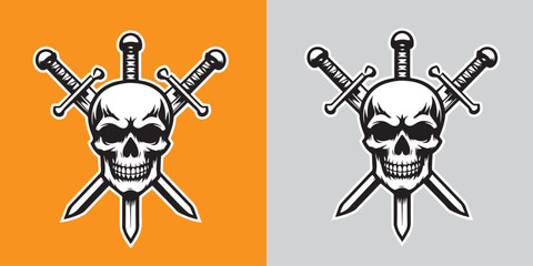 Vintage skull in sunglasses and crossed swords isolated illustration