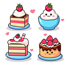 set of cakes dessert flat design vector