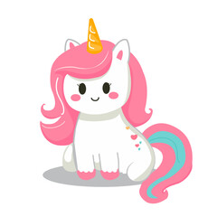 cute unicorn flat rainbow vector pink