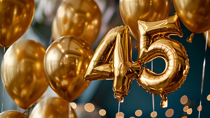 birthday banner, golden balloons with number forty five