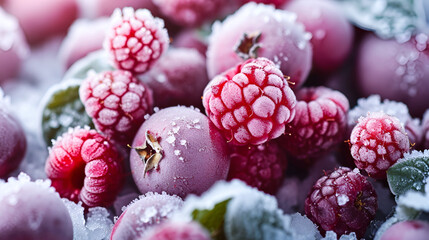 background frozen raspberries close-up