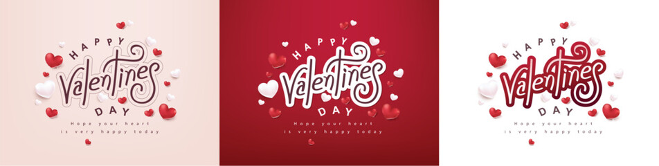 Collection Happy Valentine's day poster banner background template with calligraphy of valentines and heart shape decorate