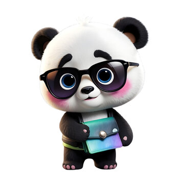 3d panda bear with a bag