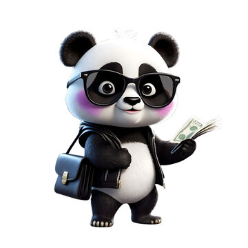 3d panda bear with a bag