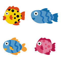 Set of Adorable Fish Illustration. Isolated On White Background