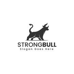 Vector Logo Illustration Strong Bull Silhouette Style
