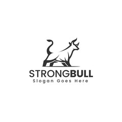 Vector Logo Illustration Strong Bull Line Art Style
