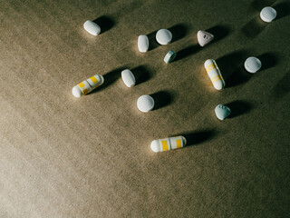 Different sizes and shapes of medication.