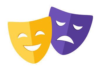 Theater masks. Comic and tragic mask icons. Happy and unhappy traditional symbol of theater. Funny and sad theater masks.