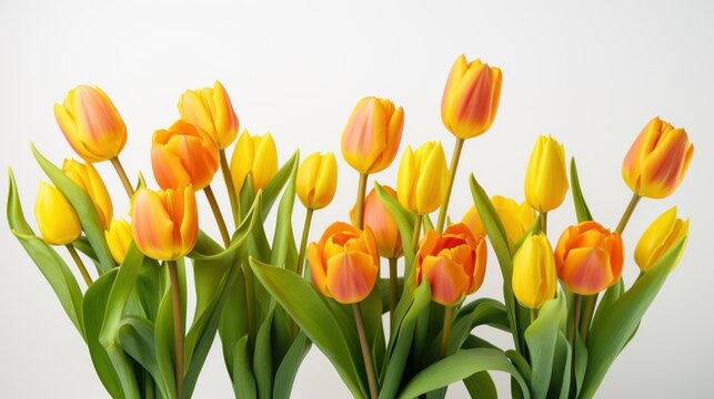 Vibrant tulips on a white background